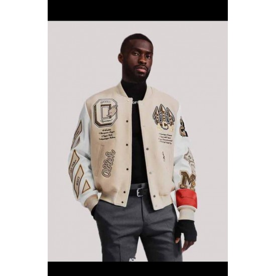 Off white varsity bomber jacket best sale